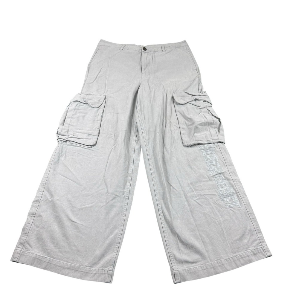 Honor The Gift Gray Vtg Theme Y2K Extra Wide Leg Cargo Mens Twill Pant 34X30